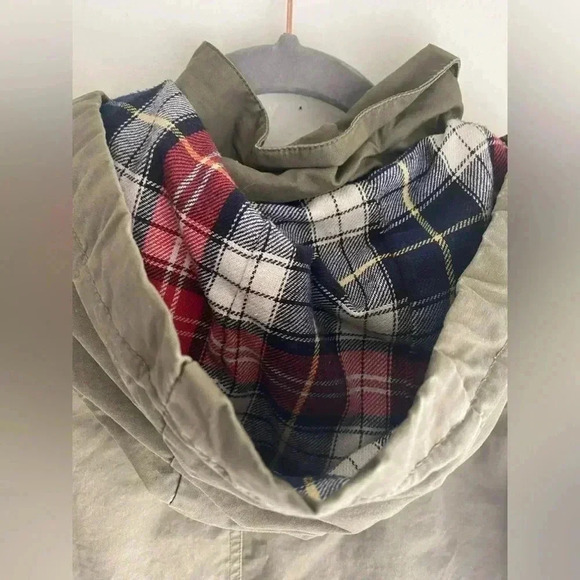 Women’s Utility Jacket Coat Army Green with Hood Flannel Insert Brass Buttons - Picture 9 of 9